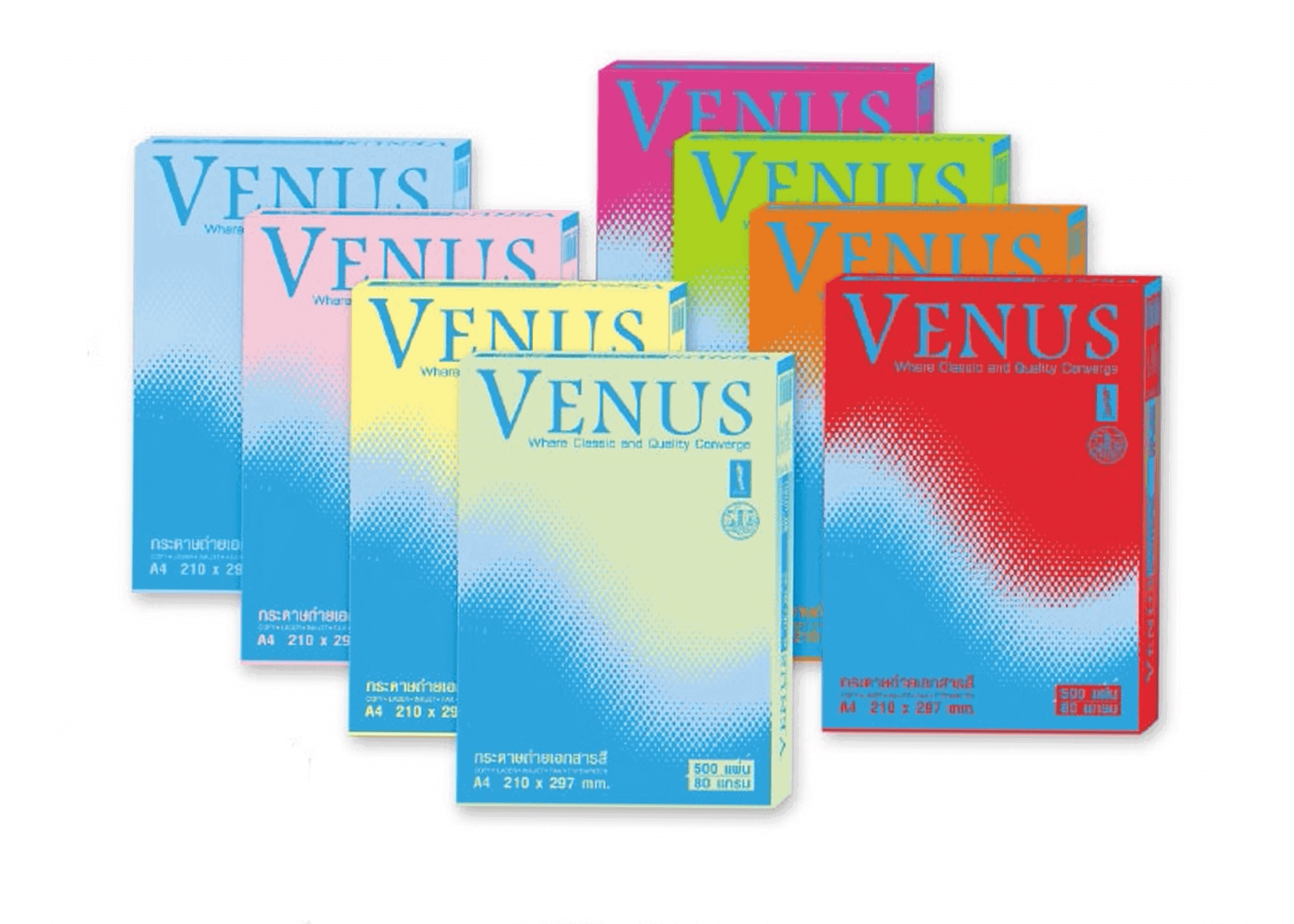 กระดาษถ่ายเอกสารสี Venus 16 สีแดง A4 / 80 แกรม (1x500)