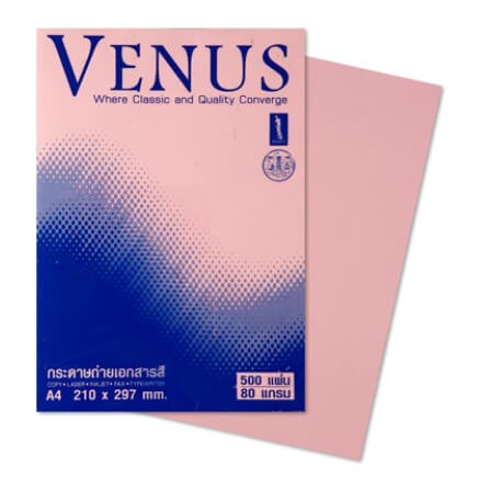 กระดาษถ่ายเอกสารสี Venus 4 สีชมพู A4 / 80 แกรม (1x500)