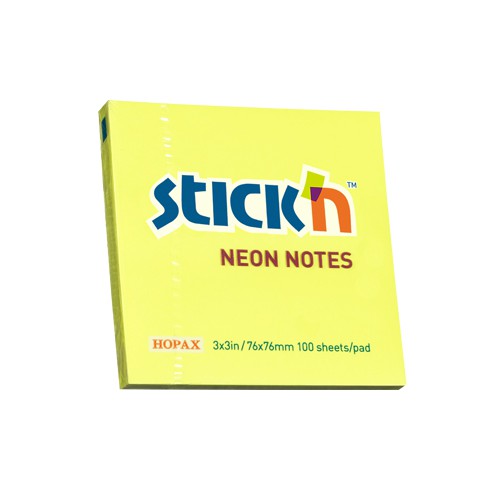 กระดาษโน๊ตกาวในตัว Stickn 21133 สีเหลืองสะท้อนแสง 3x3 นิ้ว (1x100)