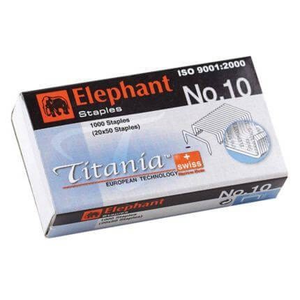 ลวดเย็บกระดาษ ตราช้าง Titania No.10 (1000 เข็ม/กล่อง)