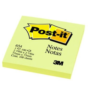 กระดาษโน๊ต Post-it Notes 654-YW สีเหลือง 3x3 นิ้ว(1x100แผ่น)