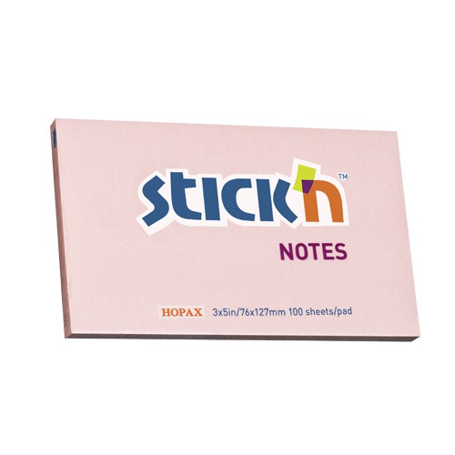 กระดาษโน๊ตกาวในตัว Stickn 21154 สีชมพุ 3x5 นิ้ว (1x100)