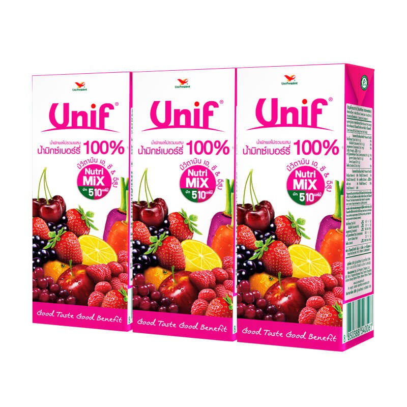 Unif น้ำMix Berry 100% 200ml แพ็ค 3 กล่อง