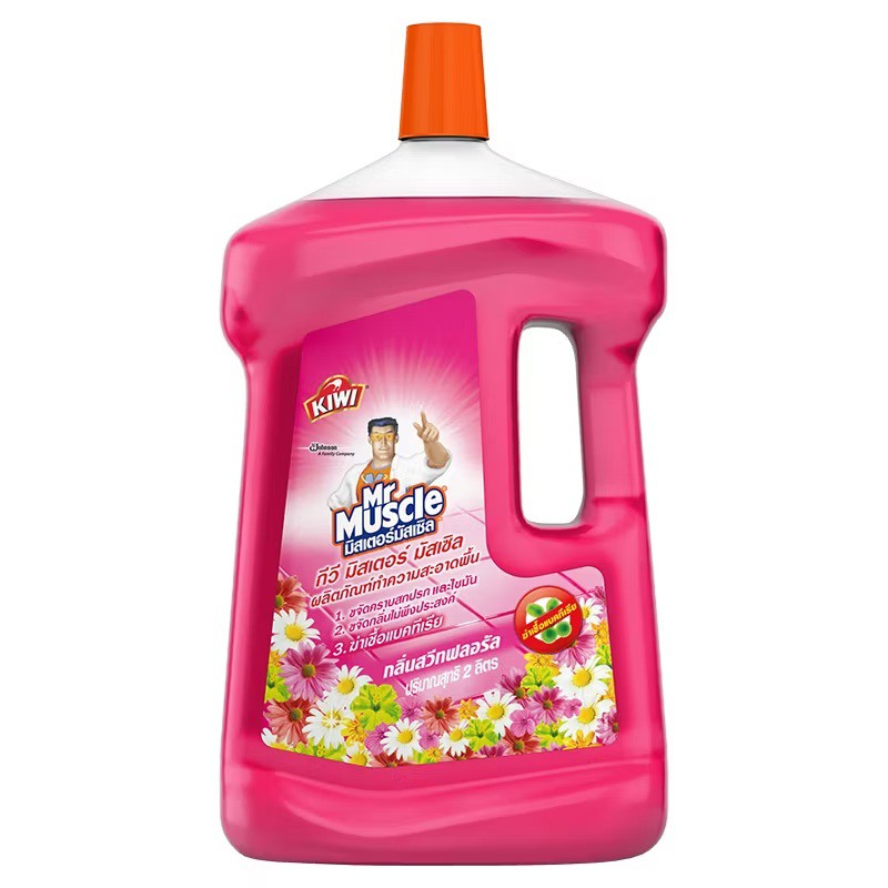 น้ำยาถูพื้น Kiwi Mr.Muscle 3in1 (2ลิตร) กลิ่นสวีทฟลอรัล /สีชมพู