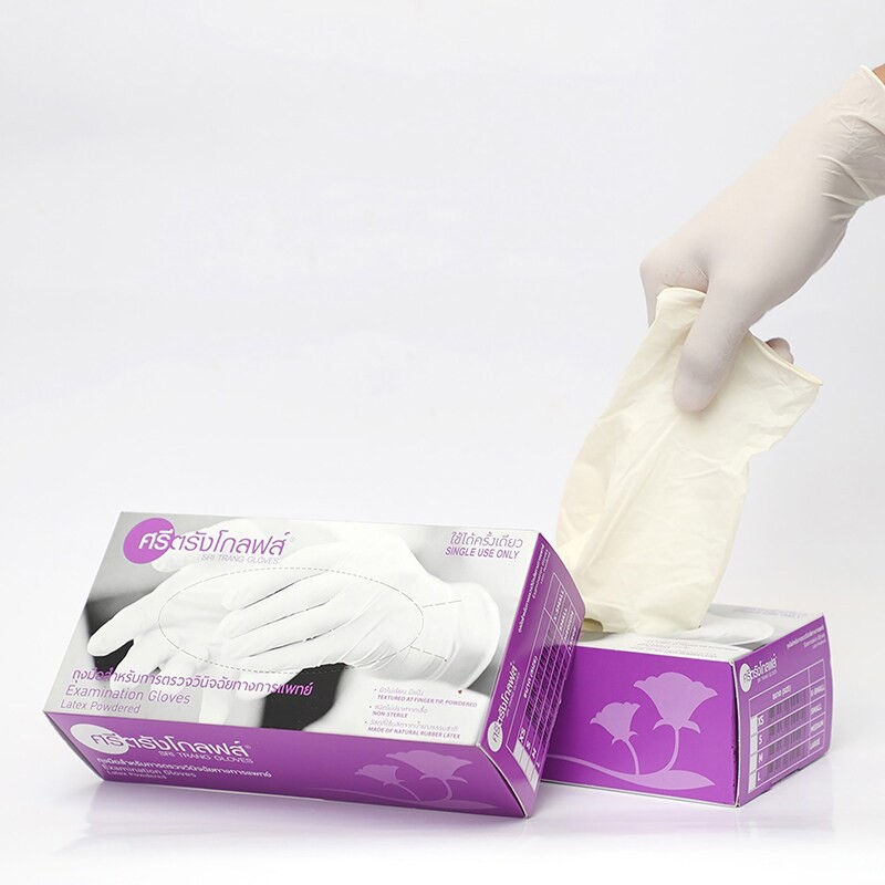 ถุงมือยางแบบมีแป้ง(100ชิ้น) ม่วง ศรีตรังโกลฟ์ Glove03-M