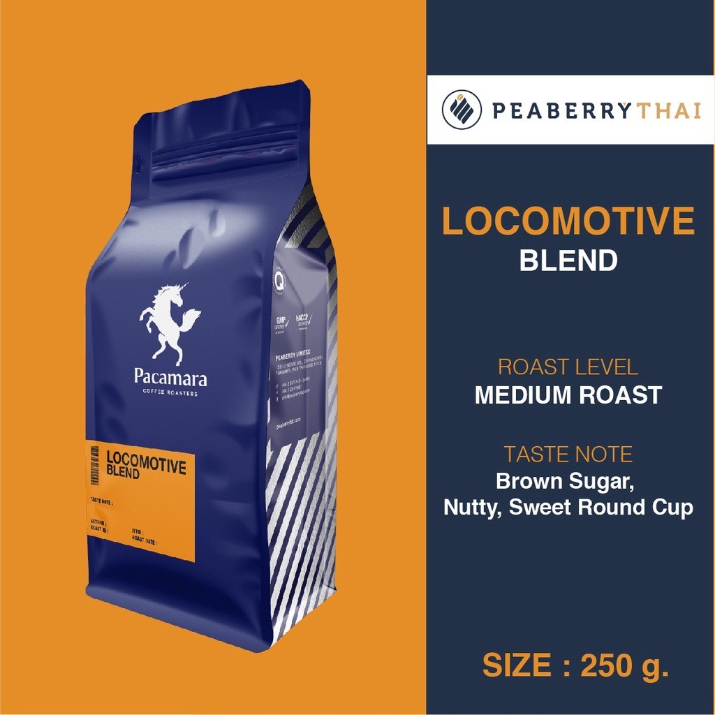 เมล็ดกาแฟไทย+นอก อาราบิก้า 100% Pacamara Locomotive Blend 250g (คั่วกลาง)