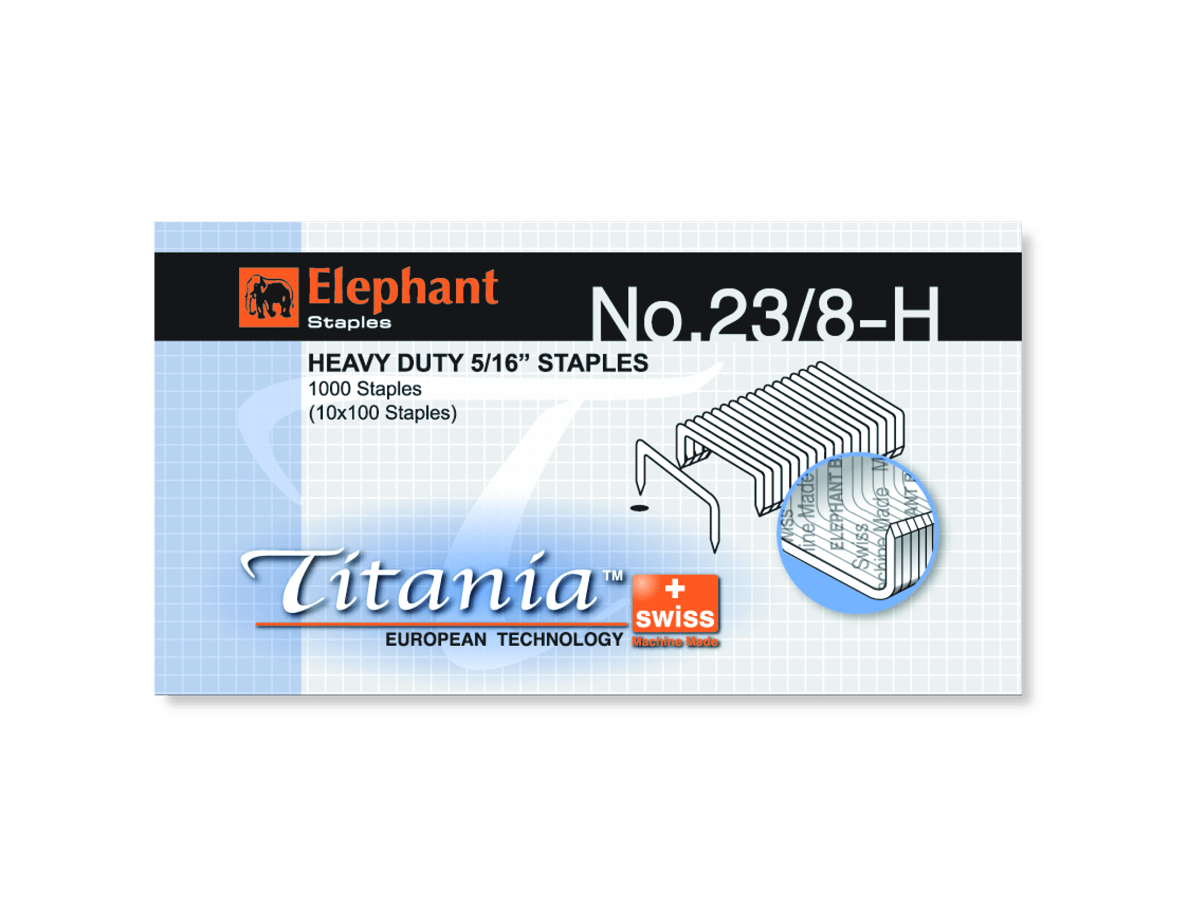 ลวดเย็บกระดาษ ตราช้าง Titania 23/8H (1000 เข็ม/กล่อง)
