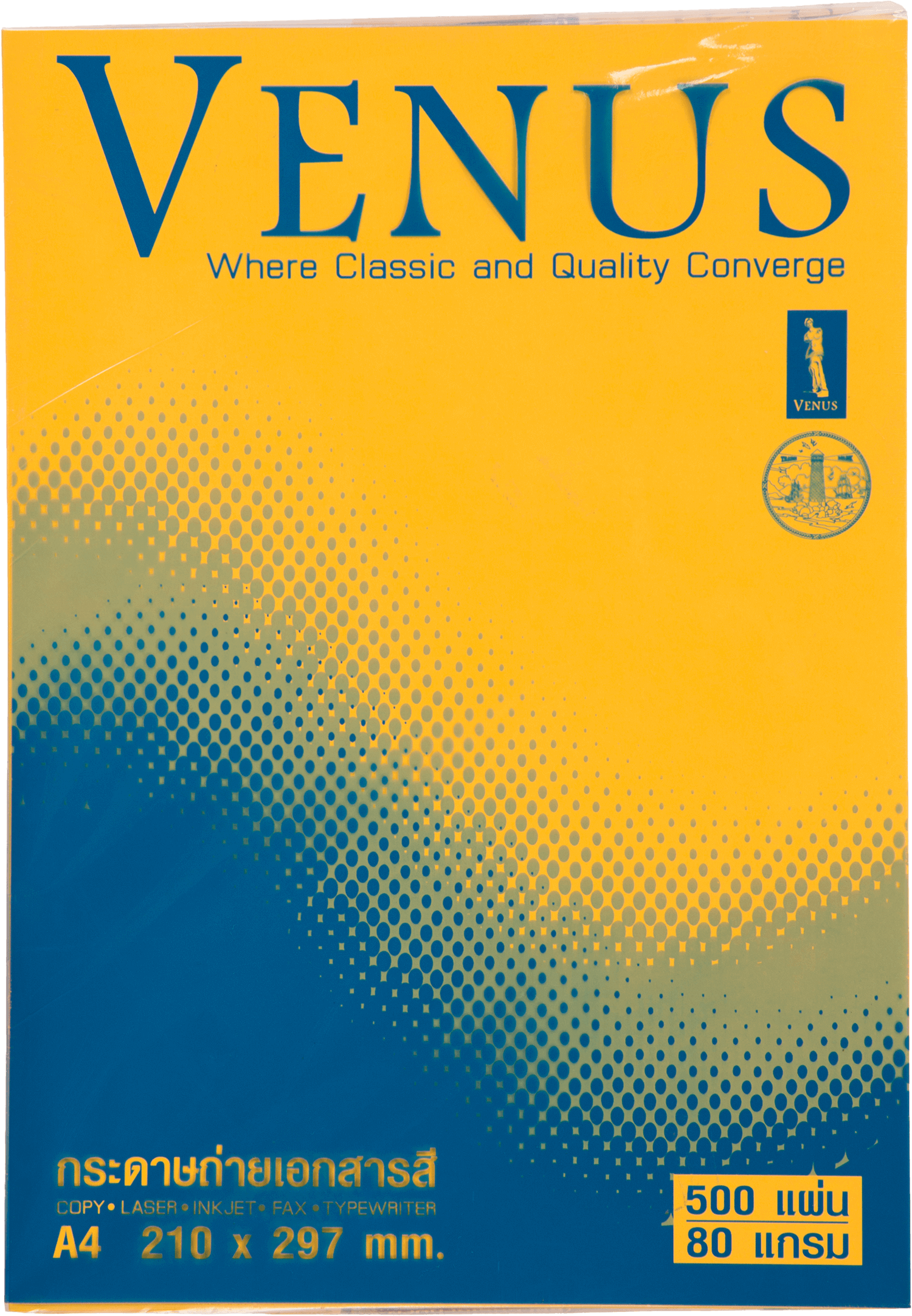 กระดาษถ่ายเอกสารสี Venus 11 สีเหลืองเข้ม A4 / 80 แกรม (1x500)