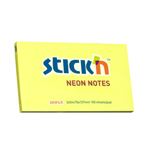 กระดาษโน๊ตกาวในตัว Stickn 21135 สีเหลืองสะท้อนแสง 3x5 นิ้ว (1x100)