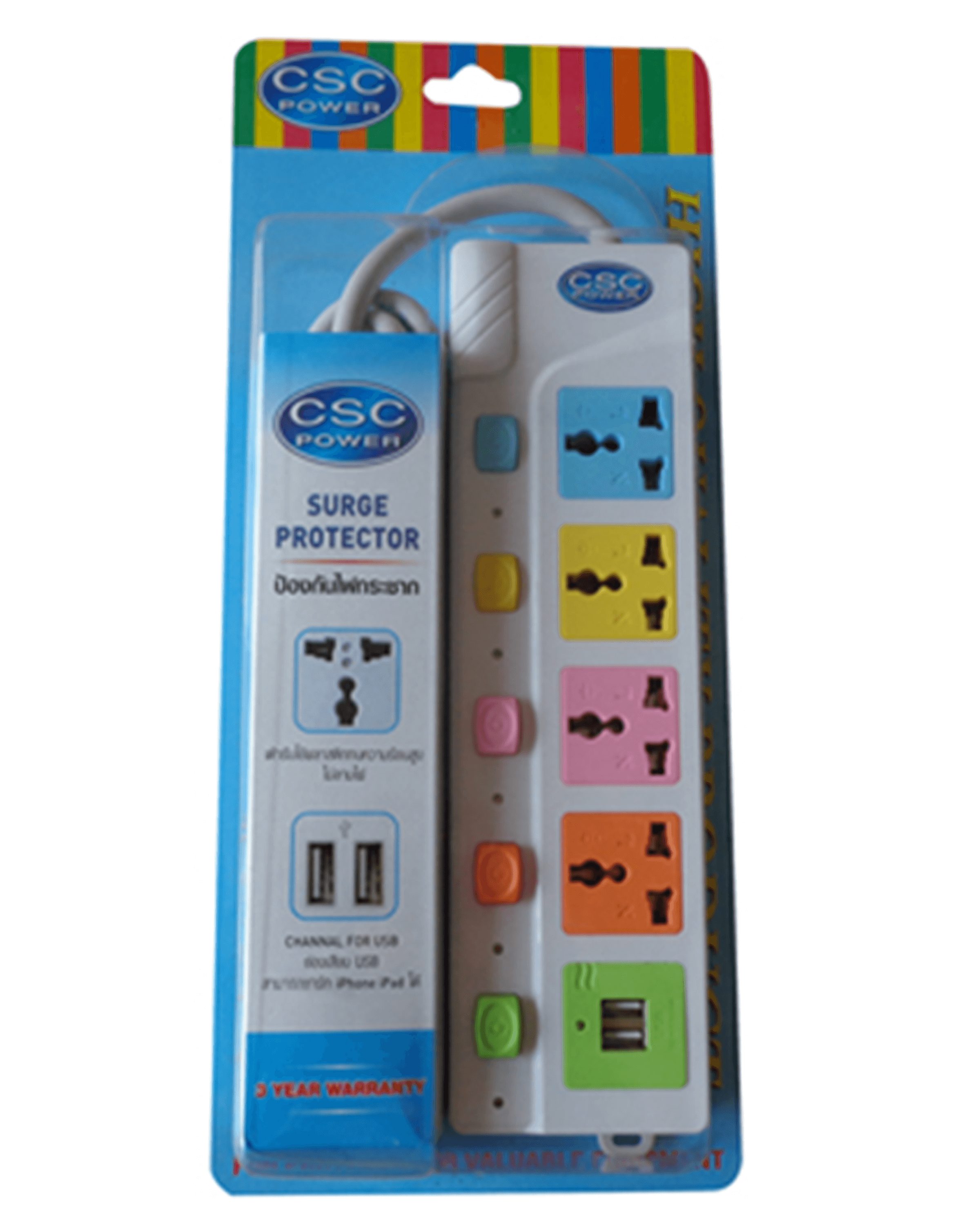 ปลั๊กไฟยูนิเวอร์แซล 4 ช่อง 5 สวิตช์ 2USB CSC 13703U