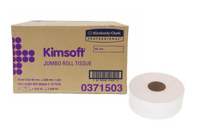 กระดาษชำระ แบบม้วน Kimsoft Jumbo Roll 1 ชั้น 620 ม. (1x12)