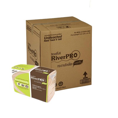 กระดาษเช็ดมือสีธรรมชาติ Riverpro V-Fold 2 ชั้น 300 แผ่น