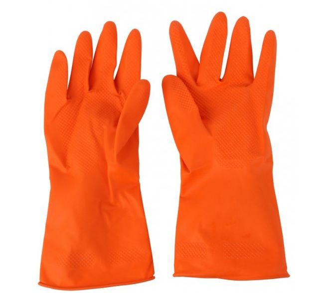 ถุงมือยาง สีส้ม Size M