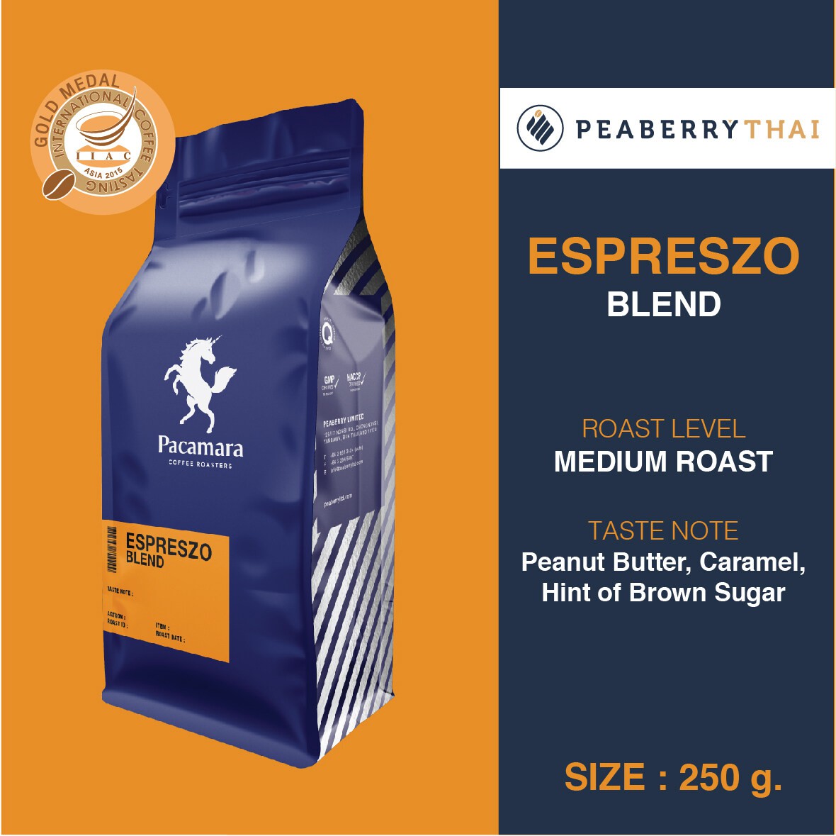 เมล็ดกาแฟไทย+นอก อาราบิก้า 100% Pacamara Espreszo Blend 250g (คั่วกลาง)