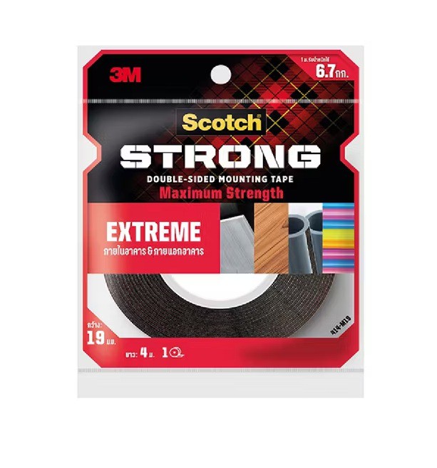 เทปกาวสองหน้าแรงยึดติดสูง 3M SCOTCH 411-M19 19 มม.x 4 ม. (เนื้อเทปสีเทา)