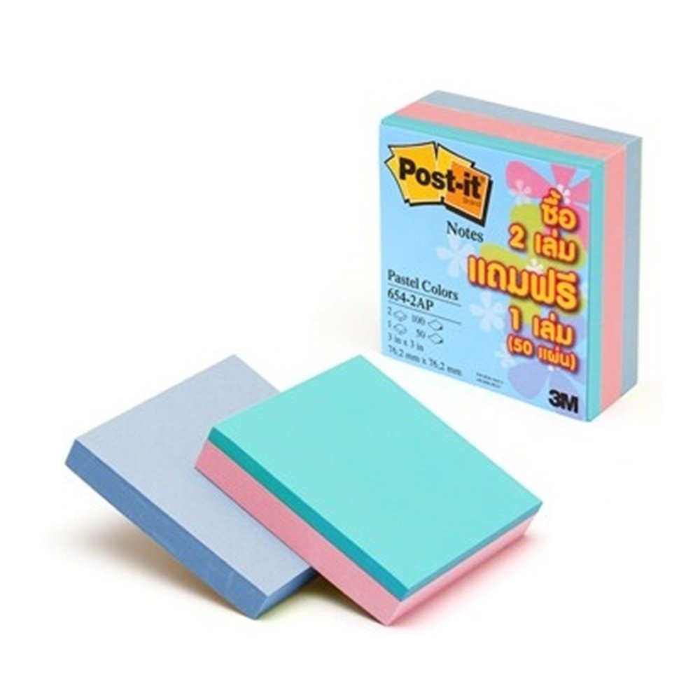 กระดาษโน๊ตกาวในตัว Post-it Notes  654-2AP 3x3 Pastel
