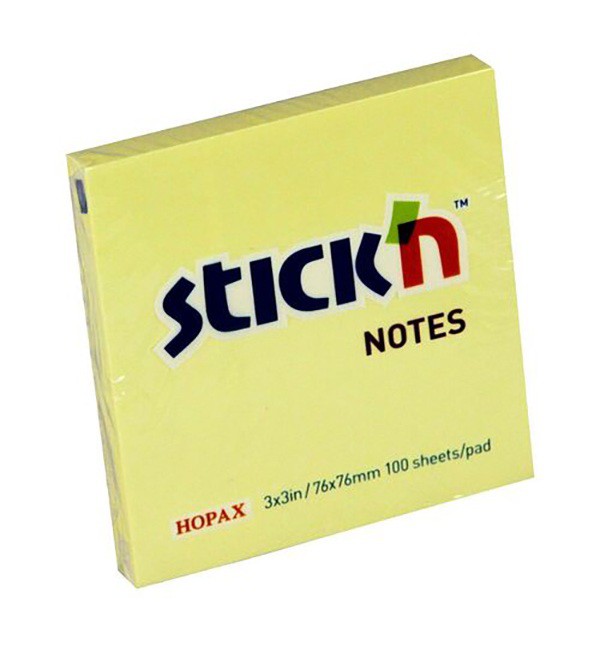 กระดาษโน๊ตกาวในตัว Stickn 21007 สีเหลือง 3x3 นิ้ว (1x100)