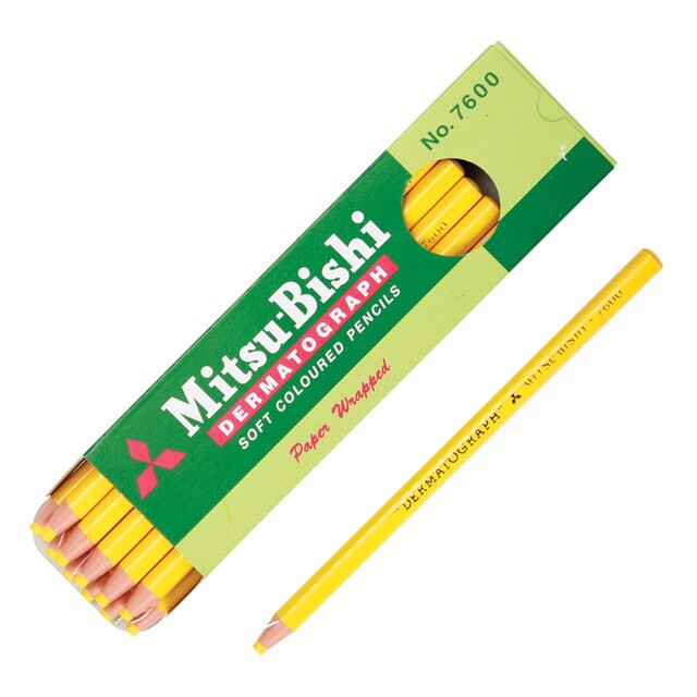 ดินสอเขียนกระจก MITSUBISHI 7600 เหลือง(1x12)